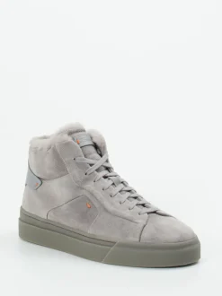 Santoni – High-Top Sneaker aus Veloursleder steingrau