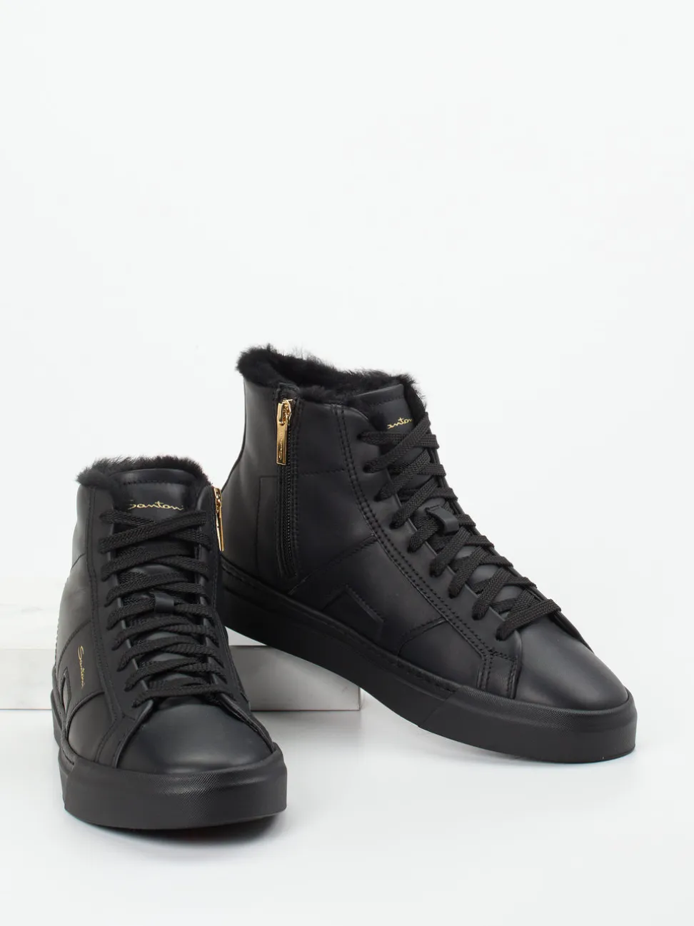 Santoni – High-Top Sneaker aus Kalbleder schwarz