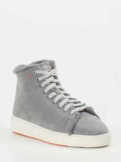 Santoni – High-Top-Sneaker aus Nubukleder hellgrau