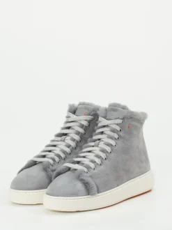 Santoni – High-Top-Sneaker aus Nubukleder hellgrau