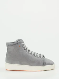 Santoni – High-Top-Sneaker aus Nubukleder hellgrau