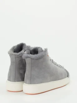 Santoni – High-Top-Sneaker aus Nubukleder hellgrau