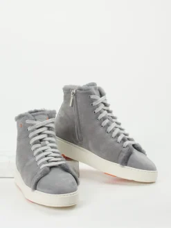 Santoni – High-Top-Sneaker aus Nubukleder hellgrau