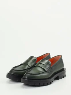 Santoni – Loafer aus Hochglanzleder Dunkelgrün