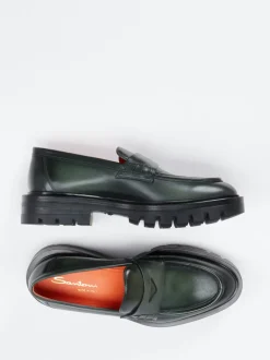 Santoni – Loafer aus Hochglanzleder Dunkelgrün