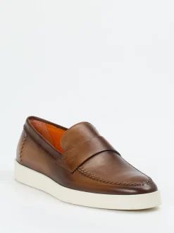 Santoni – Loafer aus Kalbleder in Mittelbraun