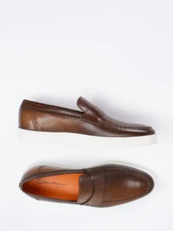 Santoni – Loafer aus Kalbleder in Mittelbraun