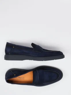 Santoni – Loafer aus Veloursleder Dunkelblau
