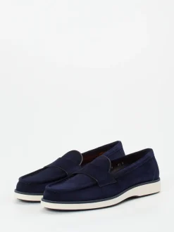 Santoni – Loafer aus Veloursleder marineblau