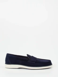 Santoni – Loafer aus Veloursleder marineblau