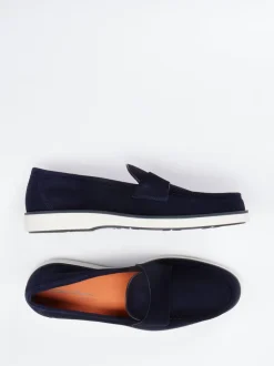 Santoni – Loafer aus Veloursleder marineblau