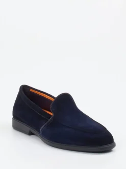 Santoni – Loafer aus Veloursleder Dunkelblau