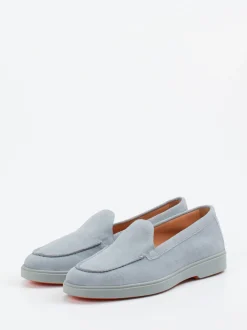 Santoni – Loafer aus Veloursleder in Eisblau