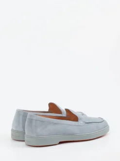 Santoni – Loafer aus Veloursleder in Eisblau