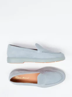 Santoni – Loafer aus Veloursleder in Eisblau