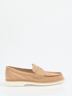 Santoni – Loafer aus Veloursleder in Beige