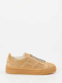 Santoni – Low-Top Sneaker aus Veloursleder sandbeige
