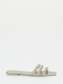 Santoni – Pantolette aus Metallic mit Strassdetails
