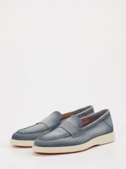 Santoni – Penny Loafer aus Veloursleder Taubenblau