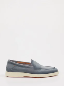 Santoni – Penny Loafer aus Veloursleder Taubenblau