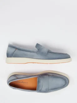 Santoni – Penny Loafer aus Veloursleder Taubenblau