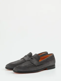 Santoni – Penny Loafer aus Veloursleder Grau