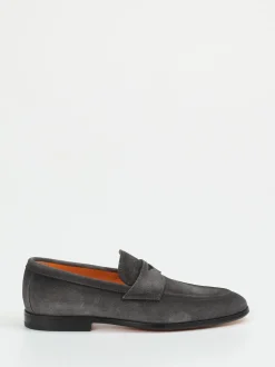 Santoni – Penny Loafer aus Veloursleder Grau