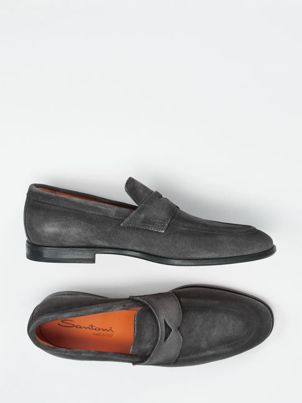 Santoni – Penny Loafer aus Veloursleder Grau