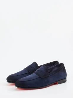 Santoni – Penny Loafer aus Veloursleder Dunkelblau