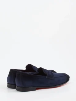 Santoni – Penny Loafer aus Veloursleder Dunkelblau