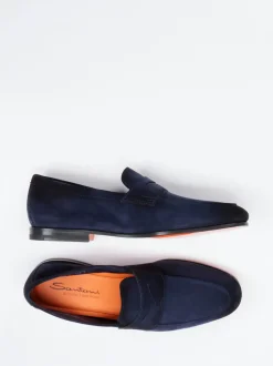 Santoni – Penny Loafer aus Veloursleder Dunkelblau
