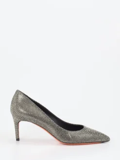 Santoni – Pumps aus Metallic-Textil in Silber