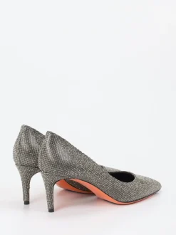 Santoni – Pumps aus Metallic-Textil in Silber
