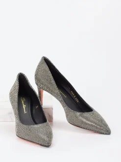 Santoni – Pumps aus Metallic-Textil in Silber