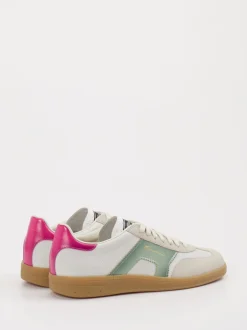 Santoni – Retro-Sneaker aus Velour/Leder cremeweiß