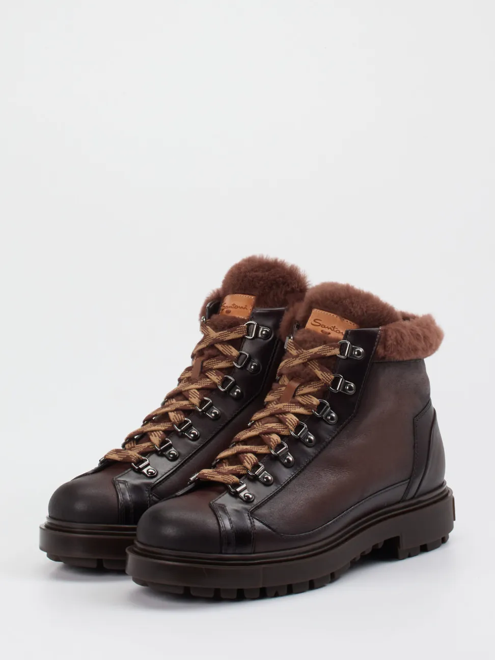 Santoni – Schnürboots aus Kalbleder dunkelbraun