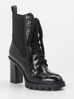 Santoni – Schnürstiefelette aus Hochglanzleder Schwarz
