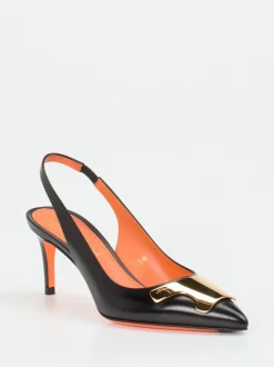 Santoni – Slingback-Pumps aus Kalbleder Schwarz