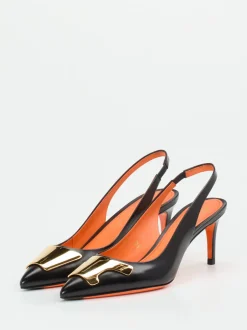 Santoni – Slingback-Pumps aus Kalbleder Schwarz