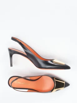 Santoni – Slingback-Pumps aus Kalbleder Schwarz