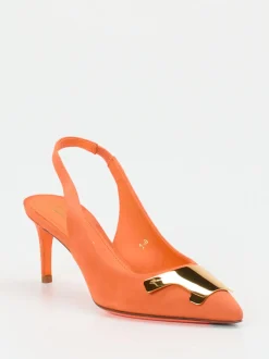 Santoni – Slingback-Pumps aus Veloursleder Koralle