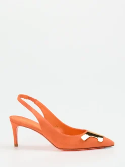 Santoni – Slingback-Pumps aus Veloursleder Koralle