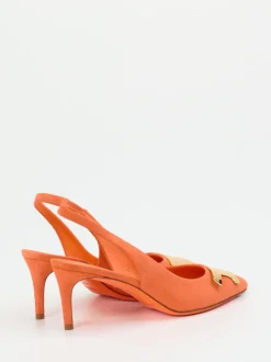 Santoni – Slingback-Pumps aus Veloursleder Koralle