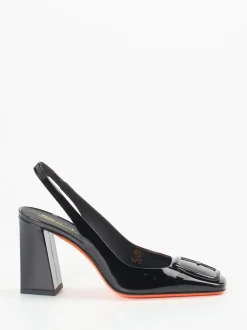 Santoni – Slingback-Pumps aus Lackleder Schwarz