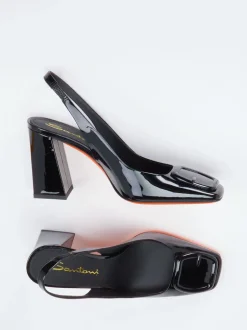 Santoni – Slingback-Pumps aus Lackleder Schwarz