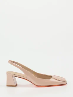 Santoni – Slingpumps aus Lackleder in Rosé-Beige
