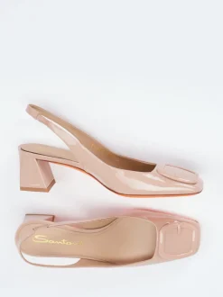 Santoni – Slingpumps aus Lackleder in Rosé-Beige