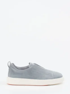 Santoni – Slip-On Sneaker aus Veloursleder Taubenblau