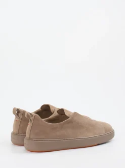 Santoni – Slip-On Sneaker aus Veloursleder Sandbeige