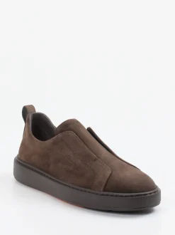 Santoni – Slip-On Sneaker aus Veloursleder braun